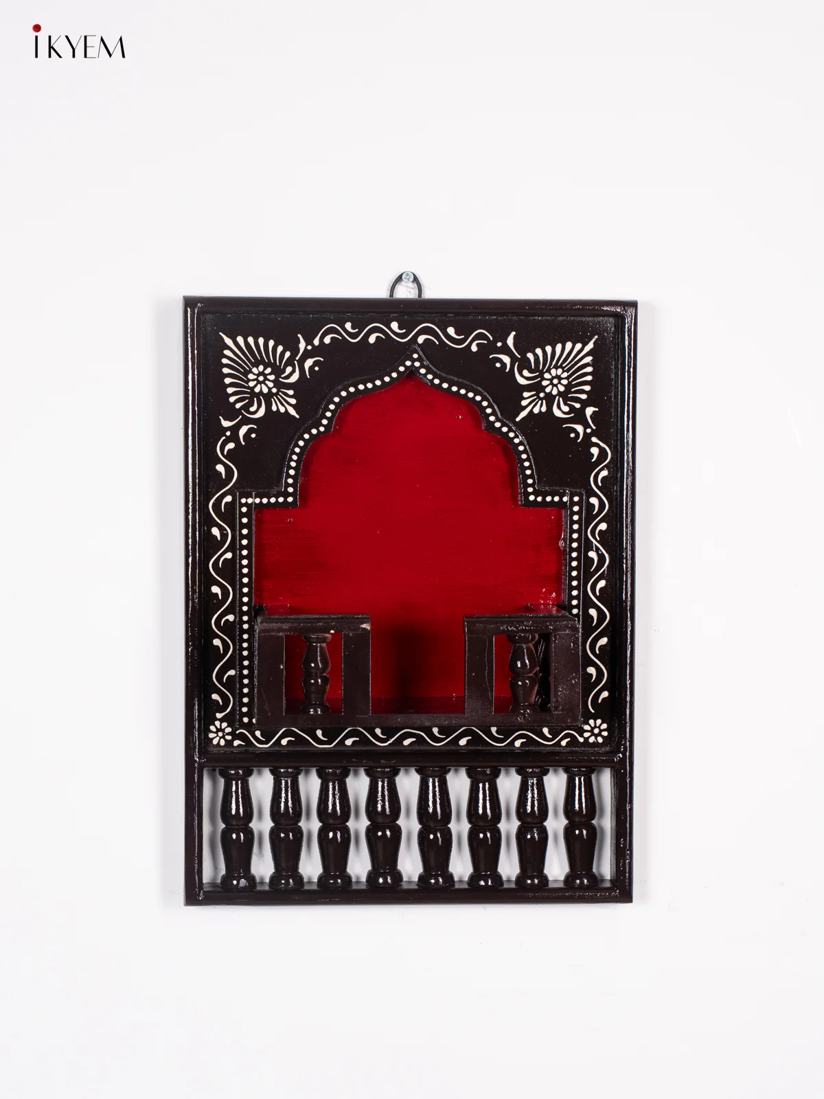 Wooden Hand Painted Jharokha Frame with Stand - Maroon - 16 Inches - KI27116