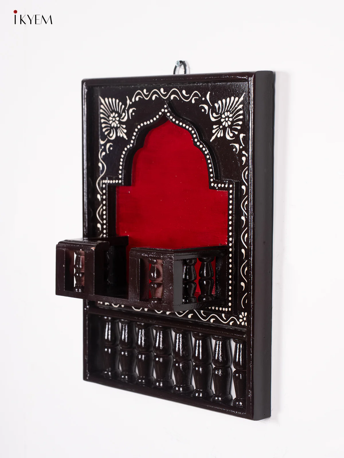 Wooden Hand Painted Jharokha Frame with Stand - Maroon - 16 Inches - KI27116 - Image 2