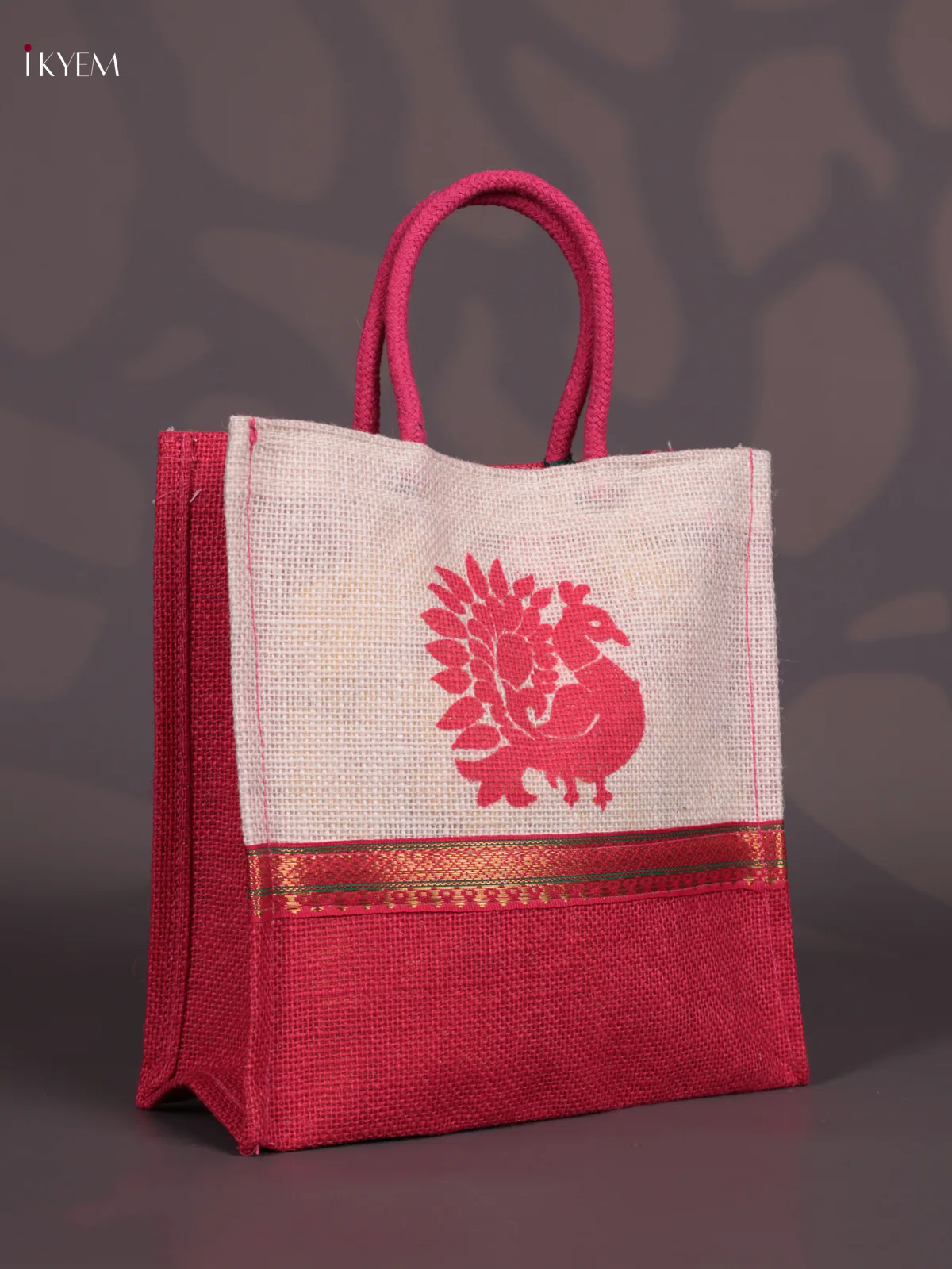 Peacock Jute Bag - Red - KI30111 - Image 2