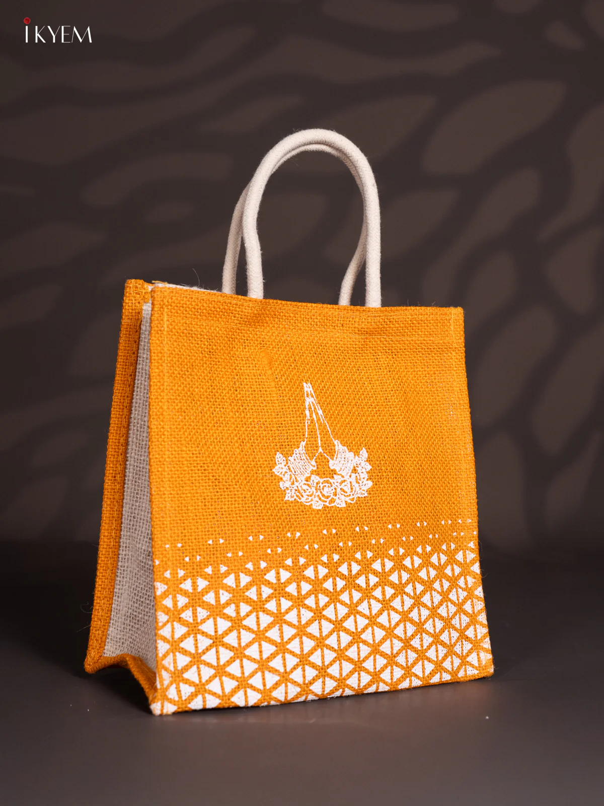 Elegant Namaste Printed Yellow Jute Bag - 10 Inch - KI30118 - Image 2