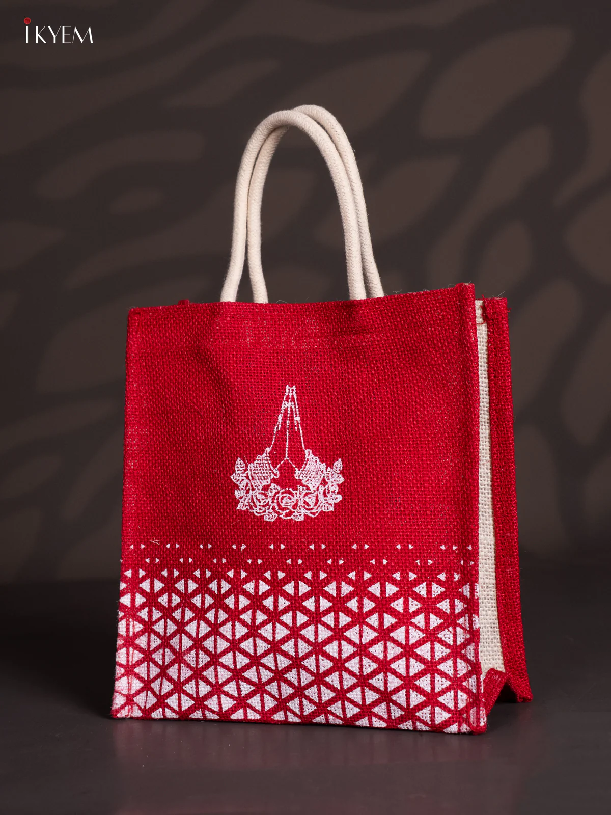 Elegant Namaste Printed Red Jute Bag - 10 Inch - KI30119 - Image 3
