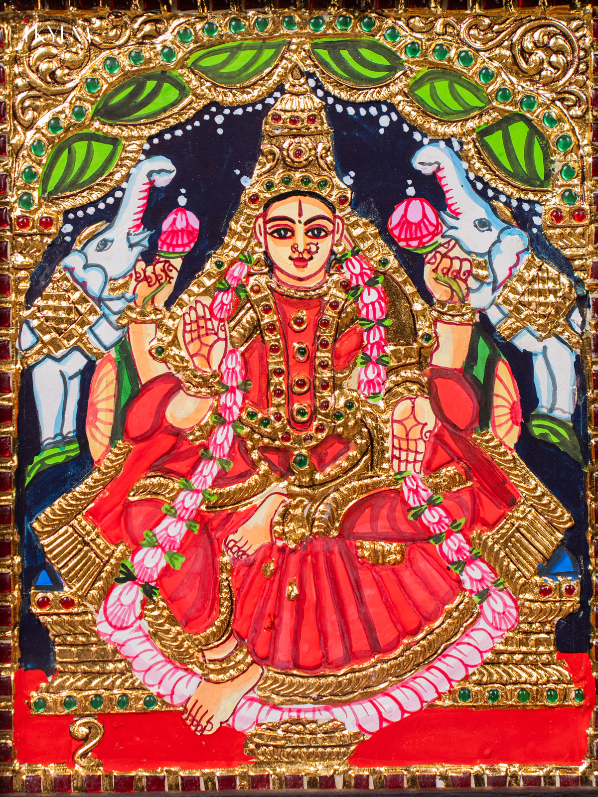Gajalakshmi Tanjore painting (13*11) - KJ03126 - Image 3