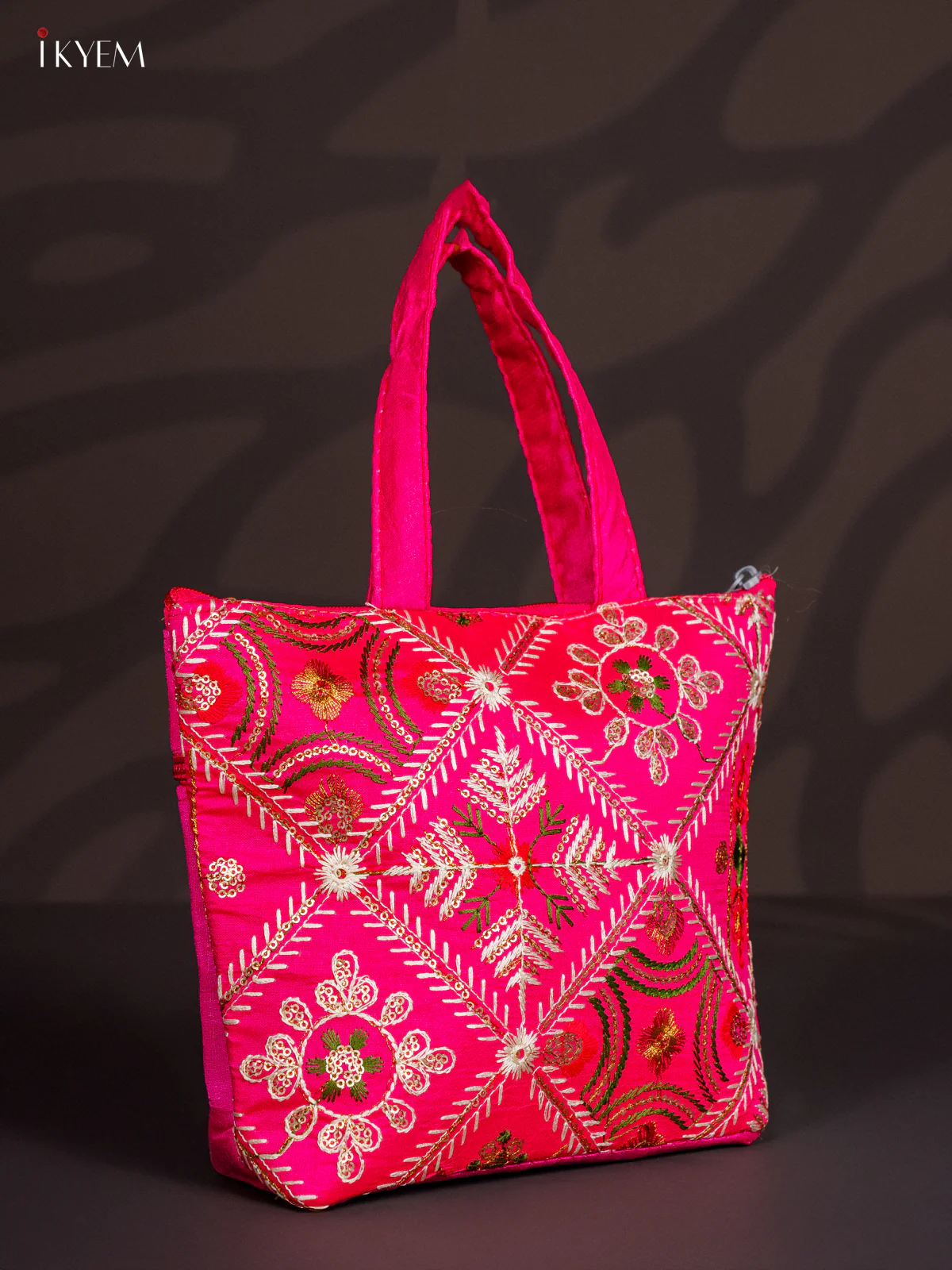 Pink Designer Floral Embroidered Handbag - 8.5 Inch - KJ04116 - Image 2