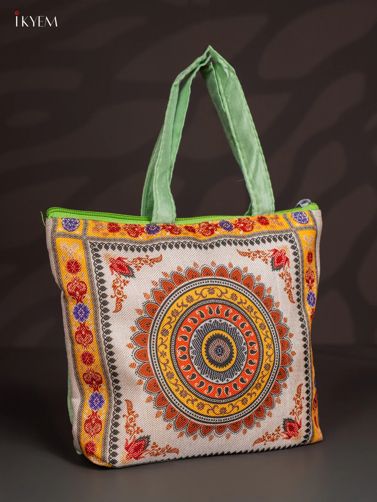 Mandala Jute Bag - Green - 8 Inch - KJ04120 - Image 2