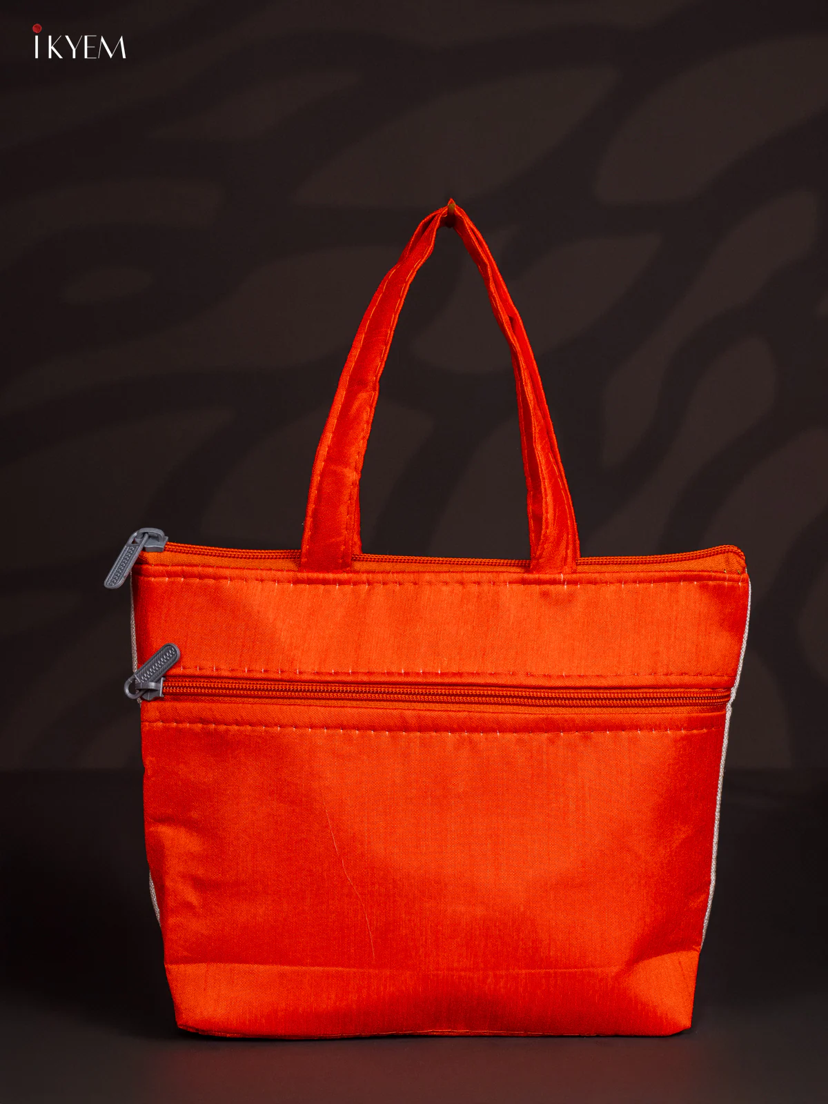 Stunning Mandala Printed Jute Bag With Orange Handle - 8 Inch - KJ04121 - Image 3