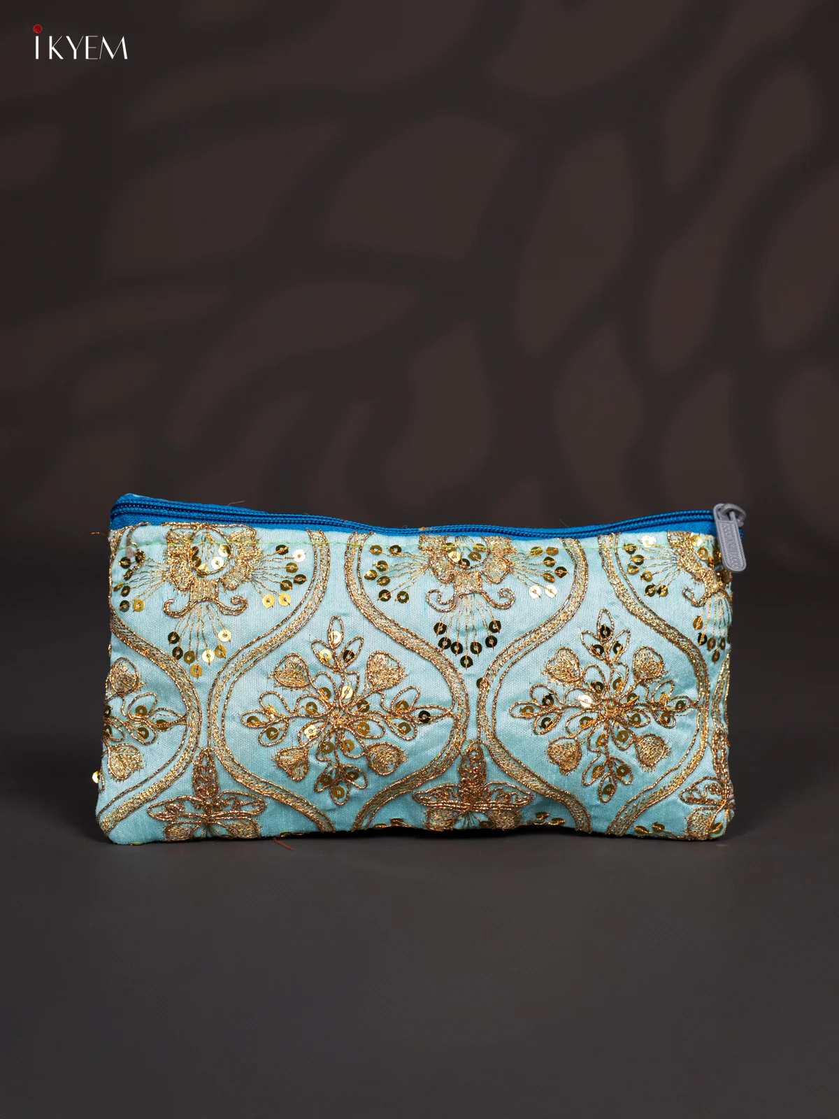 Golden Embroidered Work Purse - Sky Blue - KJ04139