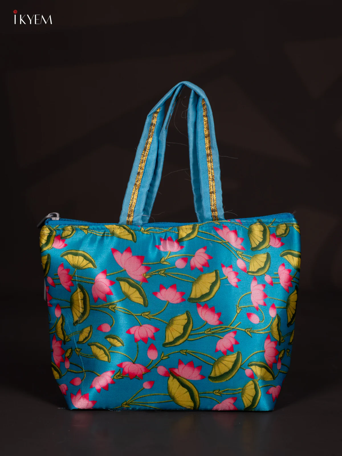 Pichwai Lotus Design Blue Handbag - 7.3 Inch - KJ04155