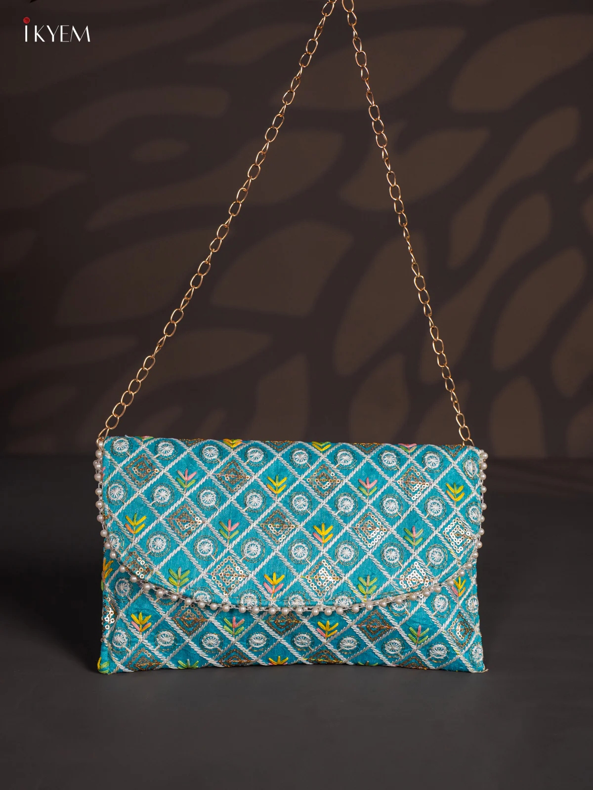 Embroidered Sling bag - Teal - KJ04159