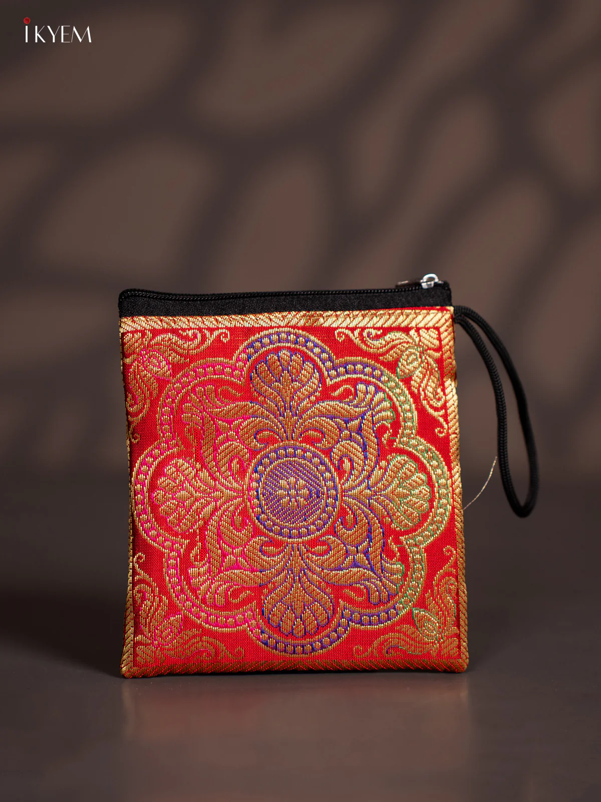 Rangoli designed Banarasi Coin Pouch - Red - 5 Inch - KJ06138
