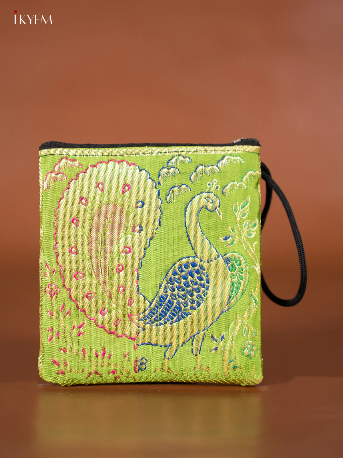 Peacock designed Banarasi Coin Pouch - Green - KJ06149
