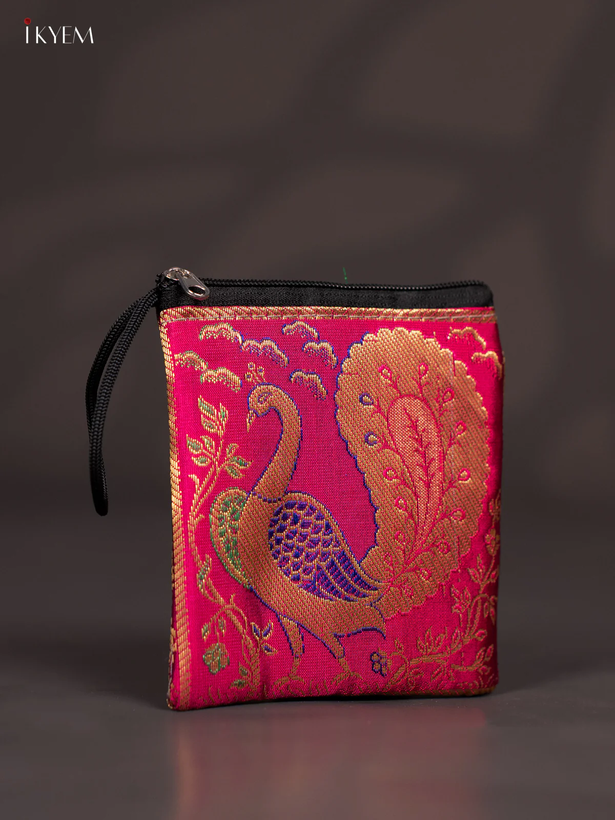 Peacock designed Banarasi Coin Pouch - Pink - KJ06154 - Image 2