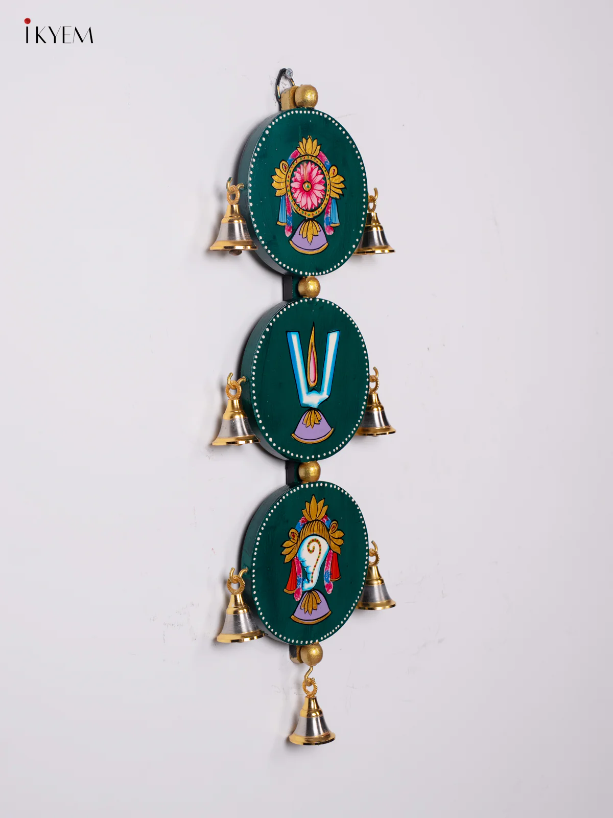 Green Wooden Sangu Chakram Namam Wall Hanging – 18 Inches - KJ06173 - Image 2