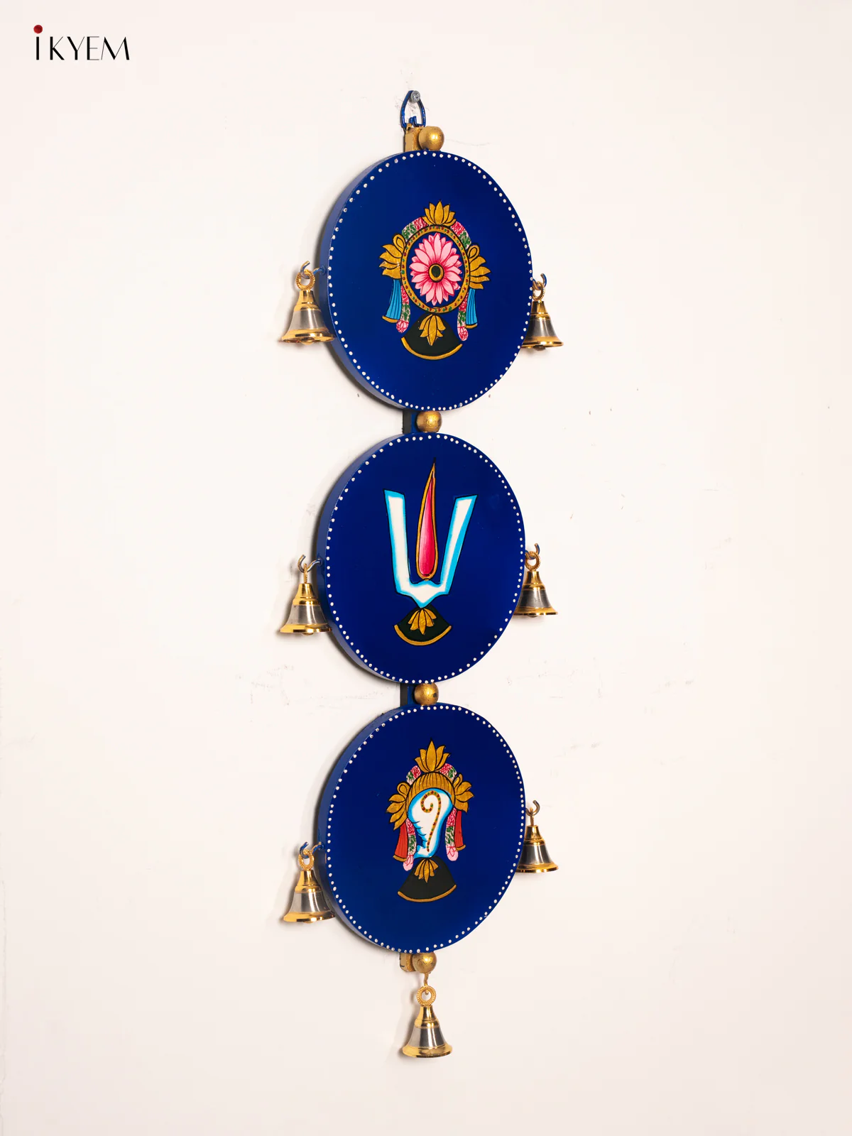 Blue Hand-Painted Wooden Sangu Chakram Namam Wall Hanging – 24 Inches - KJ06178 - Image 2
