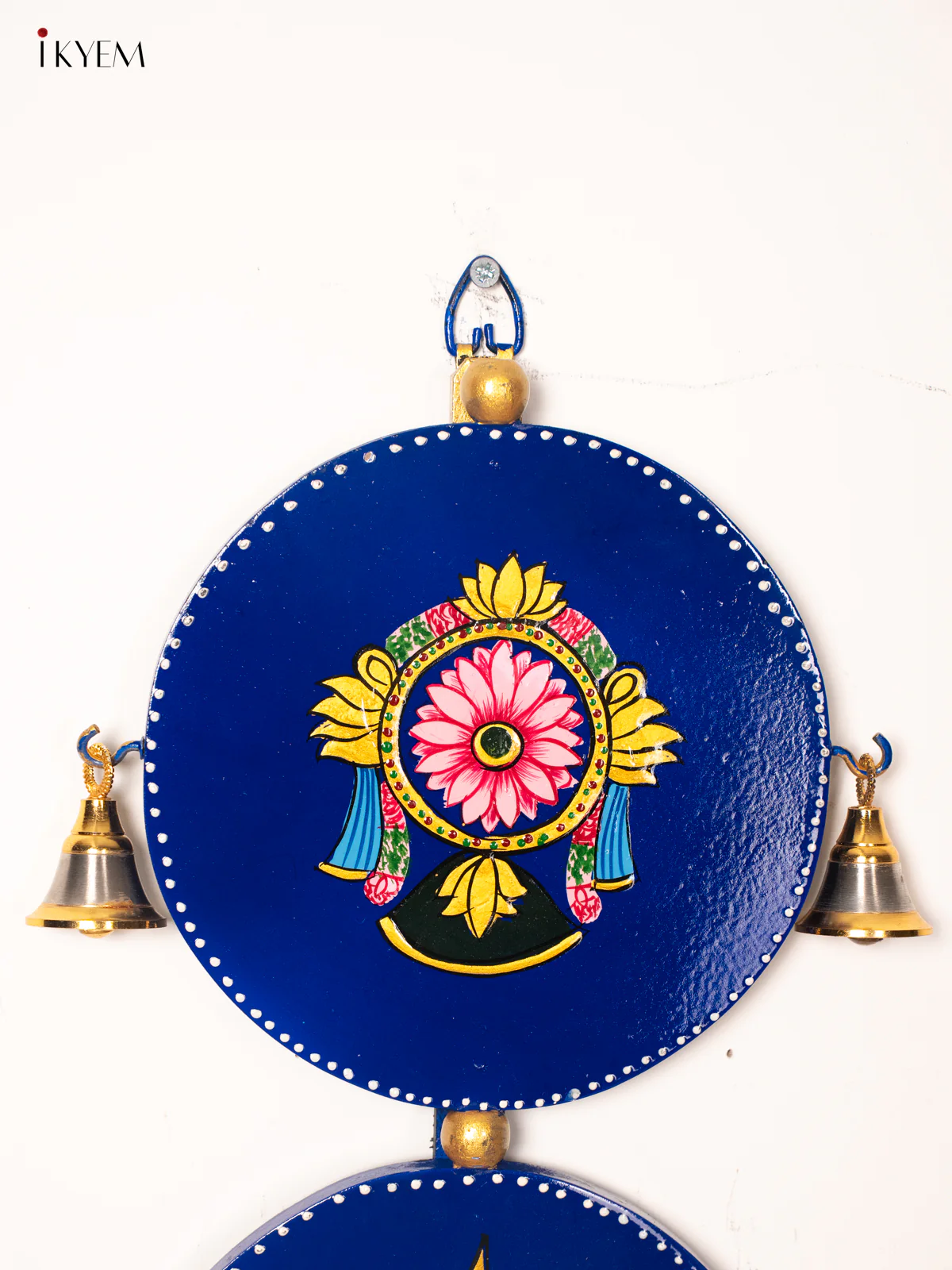 Blue Hand-Painted Wooden Sangu Chakram Namam Wall Hanging – 24 Inches - KJ06178 - Image 3