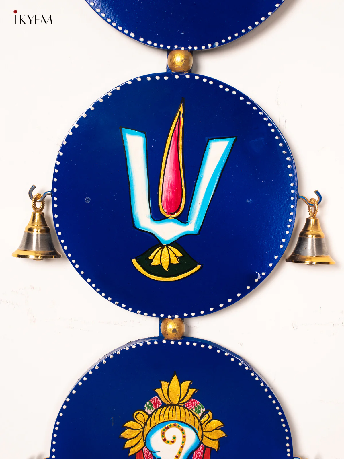 Blue Hand-Painted Wooden Sangu Chakram Namam Wall Hanging – 24 Inches - KJ06178 - Image 4