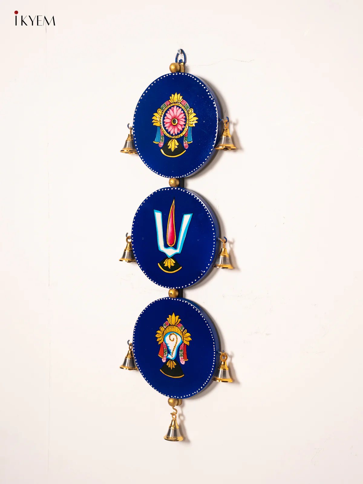 Blue Hand-Painted Wooden Sangu Chakram Namam Wall Hanging – 24 Inches - KJ06178 - Image 7