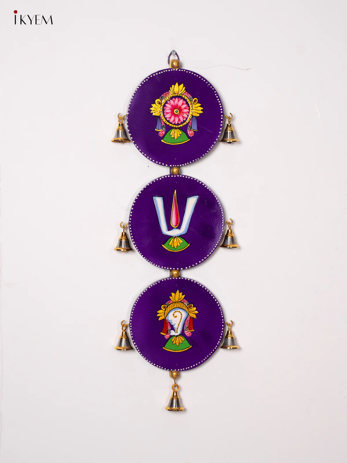Purple Hand-Painted Wooden Sangu Chakram Namam Wall Hanging – 24 Inches  - KJ06179