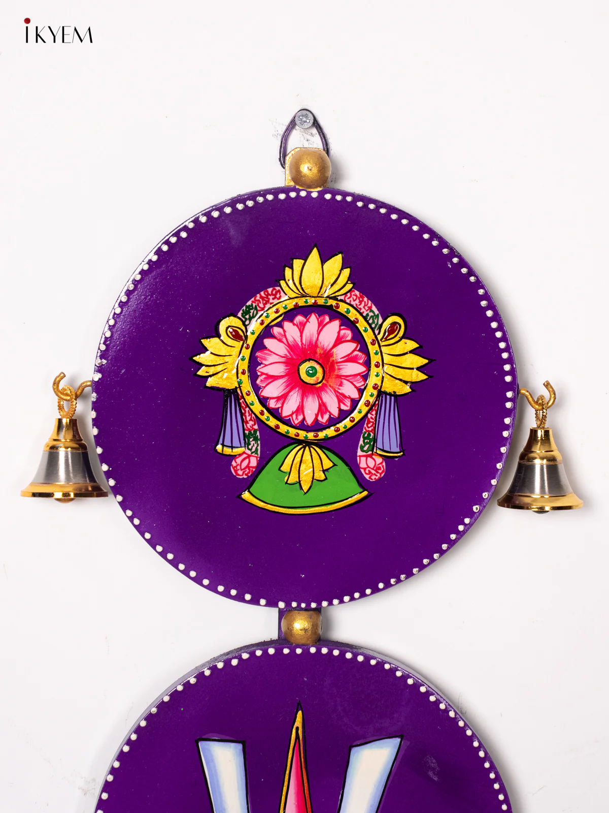 Purple Hand-Painted Wooden Sangu Chakram Namam Wall Hanging – 24 Inches  - KJ06179 - Image 3