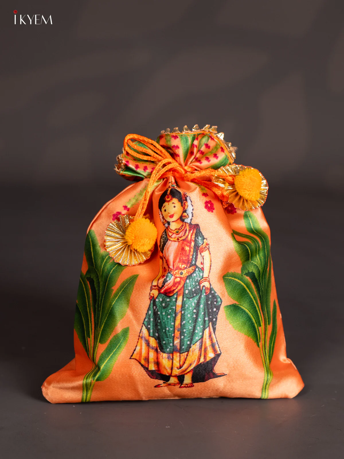 Half Saree Girl Potli Bag - Orange - 9.5 Inch - KJ11115