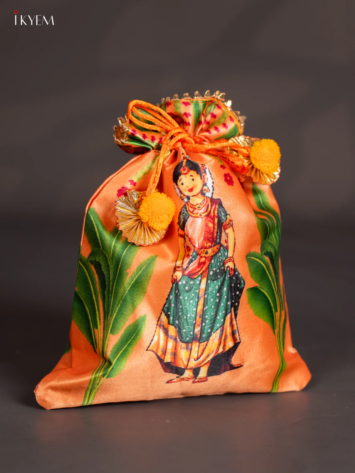 Half Saree Girl Potli Bag - Orange - 9.5 Inch - KJ11115 - Image 2