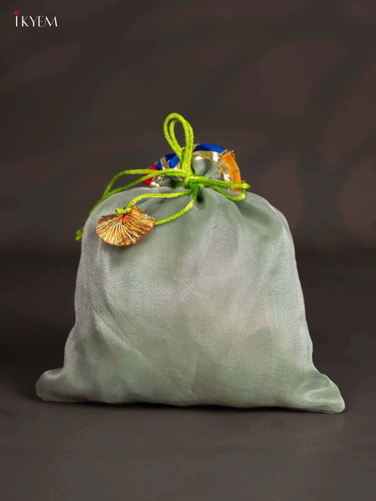 Organza Potli Bag - Green - 9.5 Inch - KJ11136