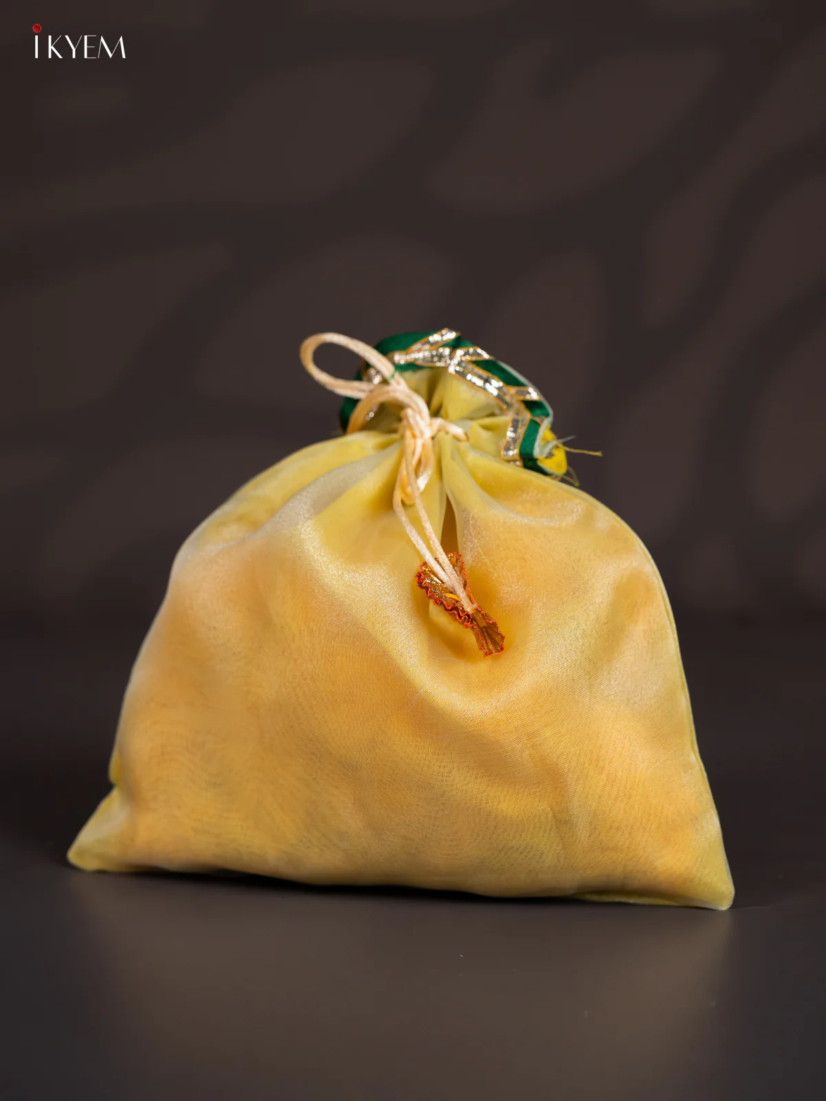 Organza Potli Bag - Yellow - 9.5 Inch - KJ11138 - Image 3