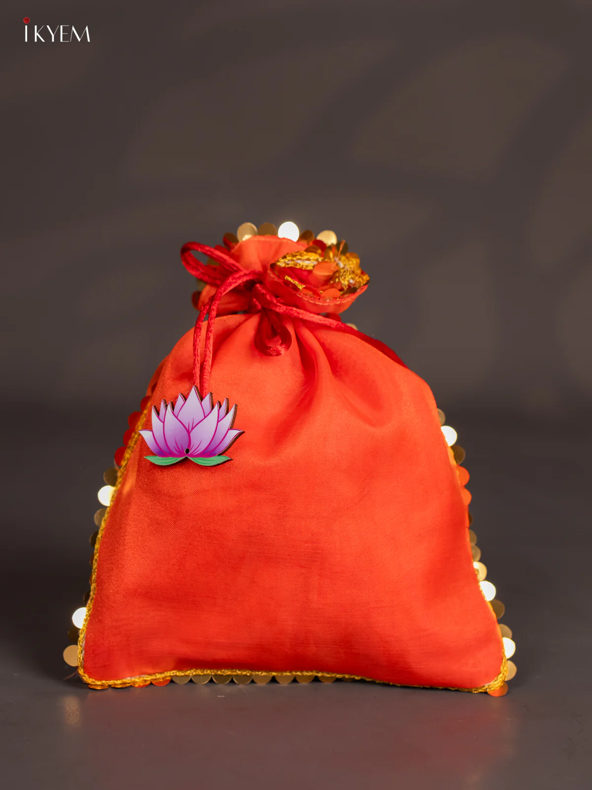 Organza Potli Bag with Lotus - Orange - KJ11144