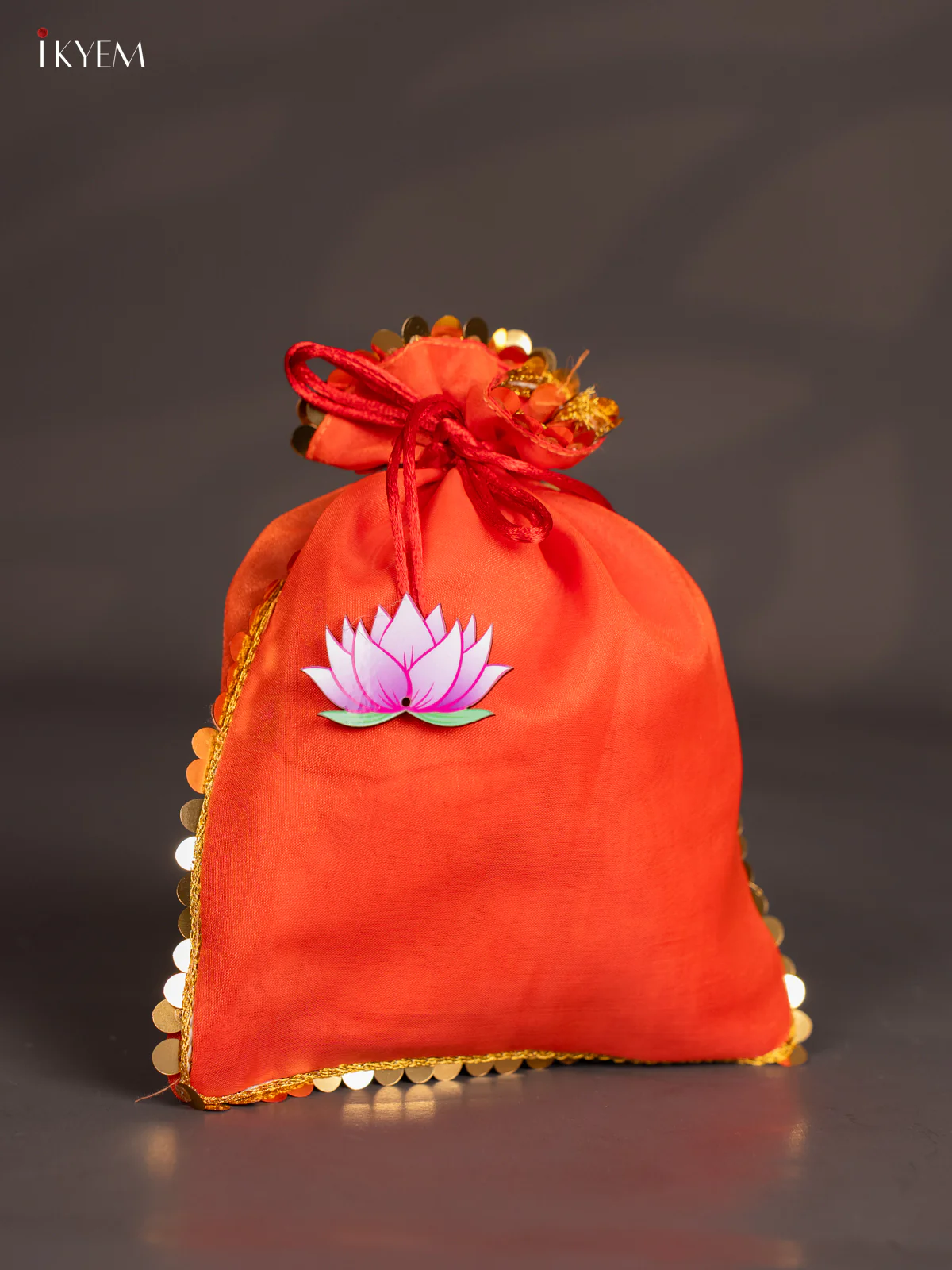 Organza Potli Bag with Lotus - Orange - KJ11144 - Image 2