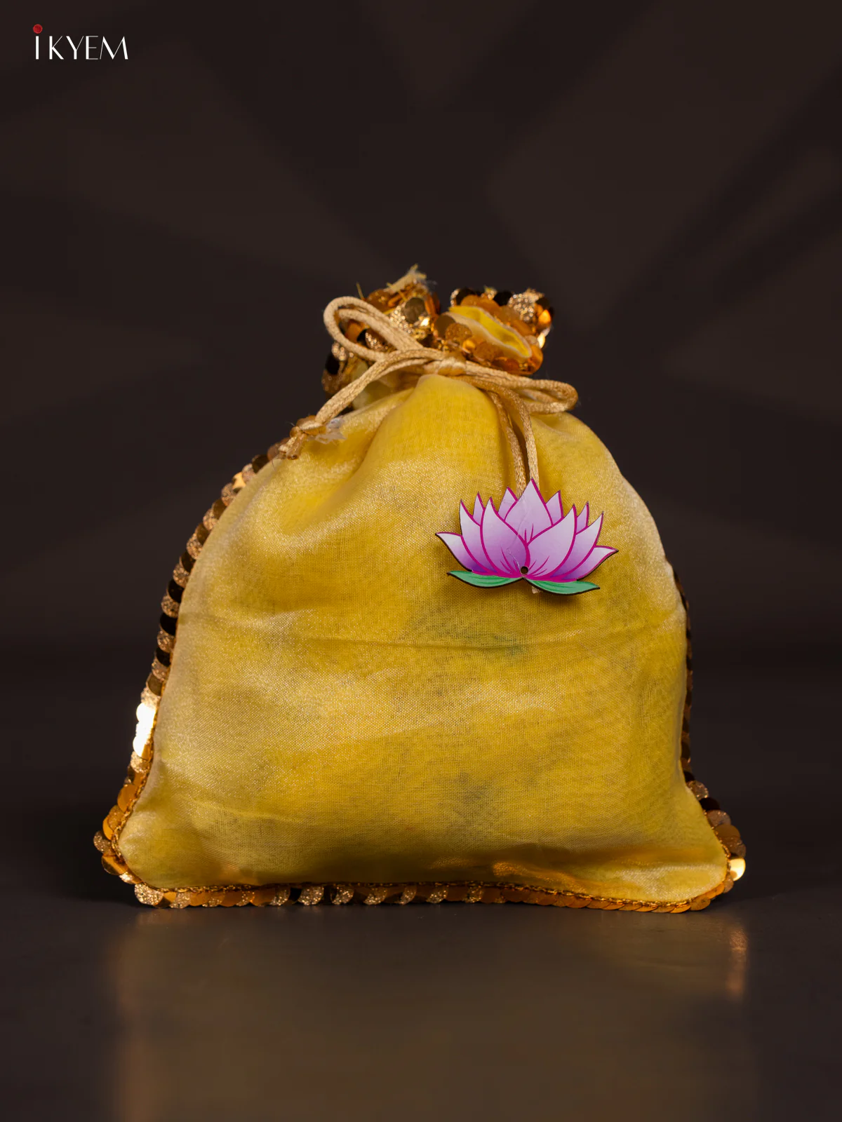 Organza Potli Bag with Lotus - Yellow - KJ11145