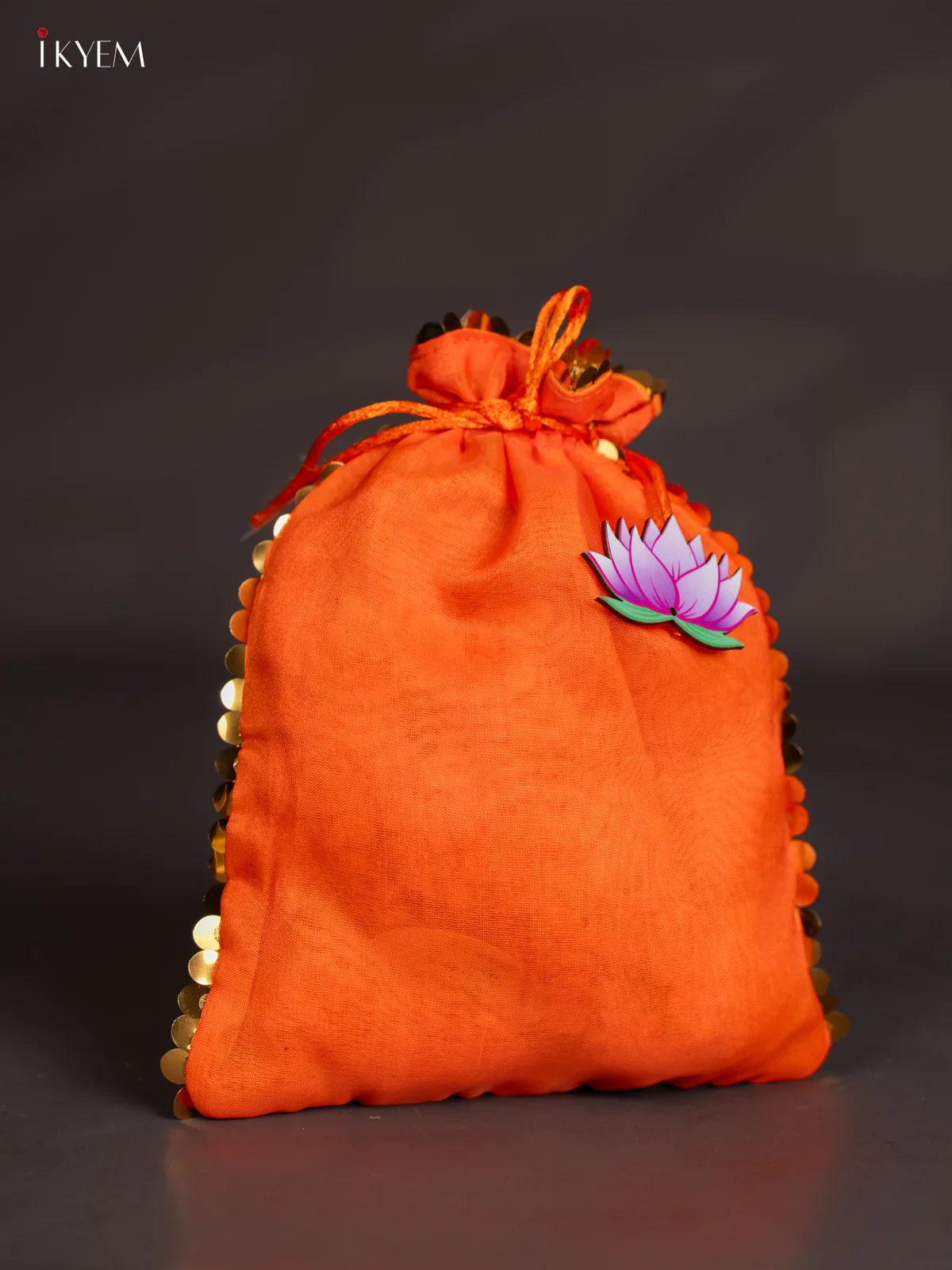 Organza Potli Bag with Lotus - Orange - KJ11149 - Image 2