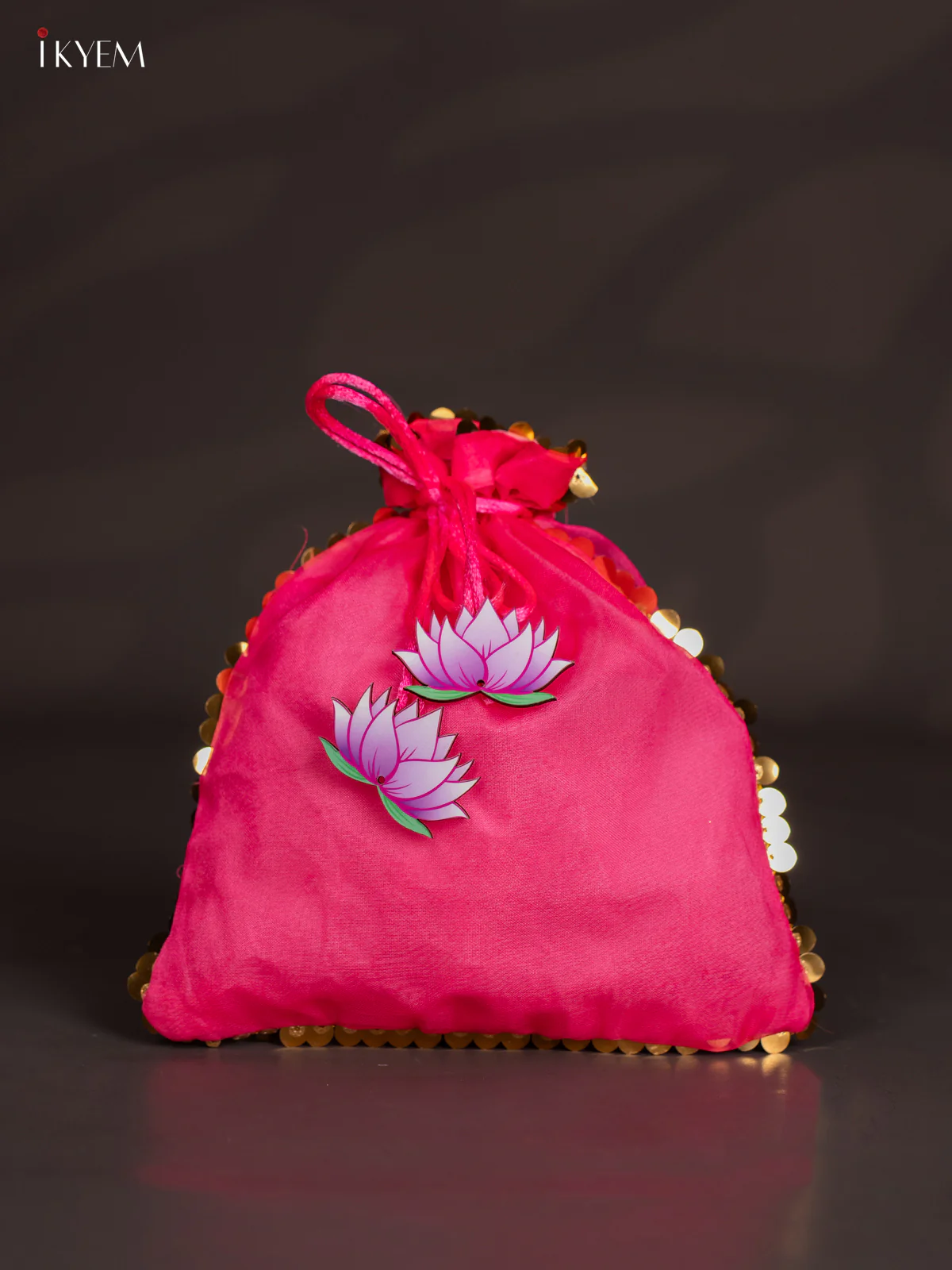Organza Potli Bag with Lotus - Pink - KJ11150