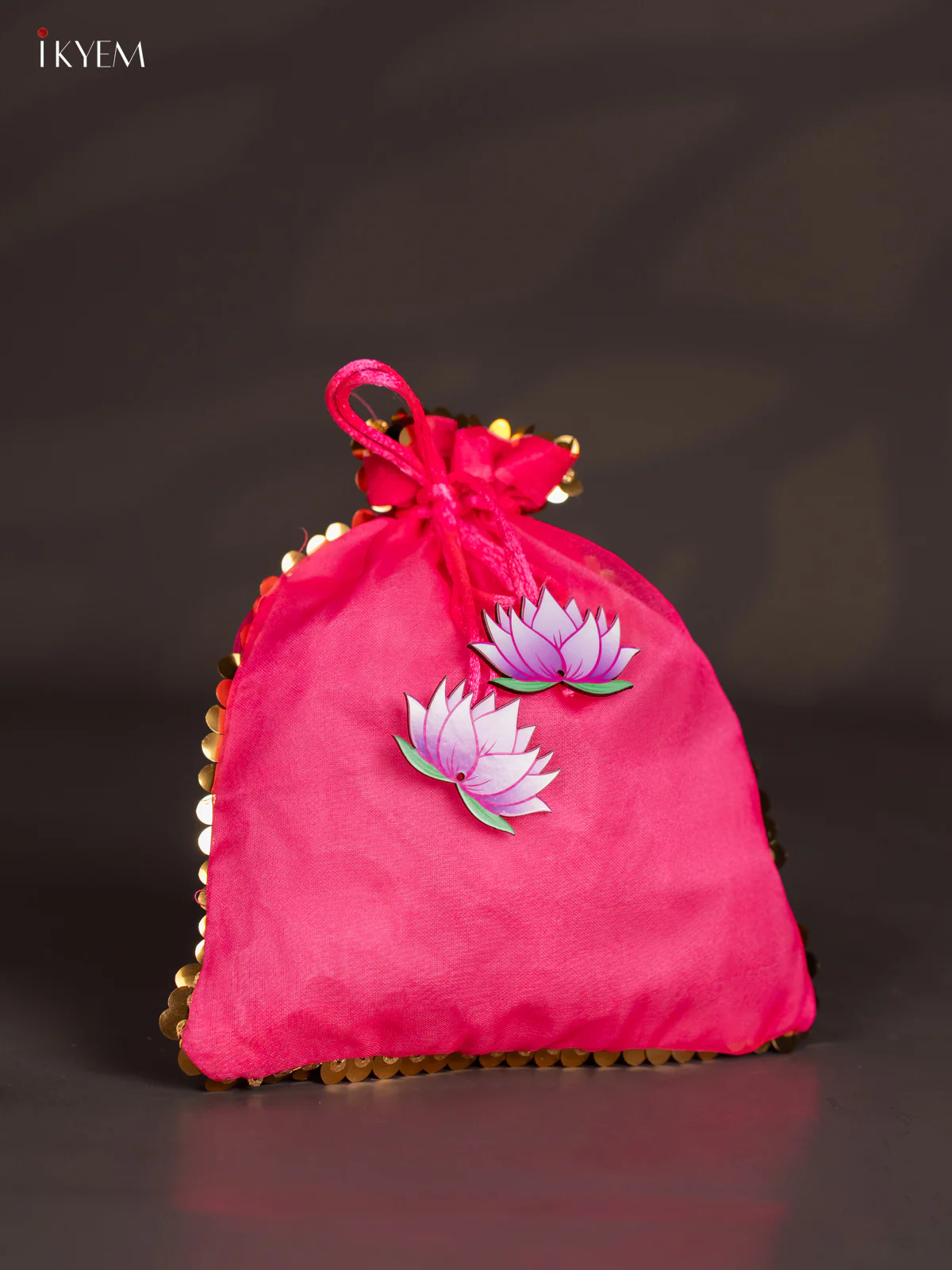Organza Potli Bag with Lotus - Pink - KJ11150 - Image 2