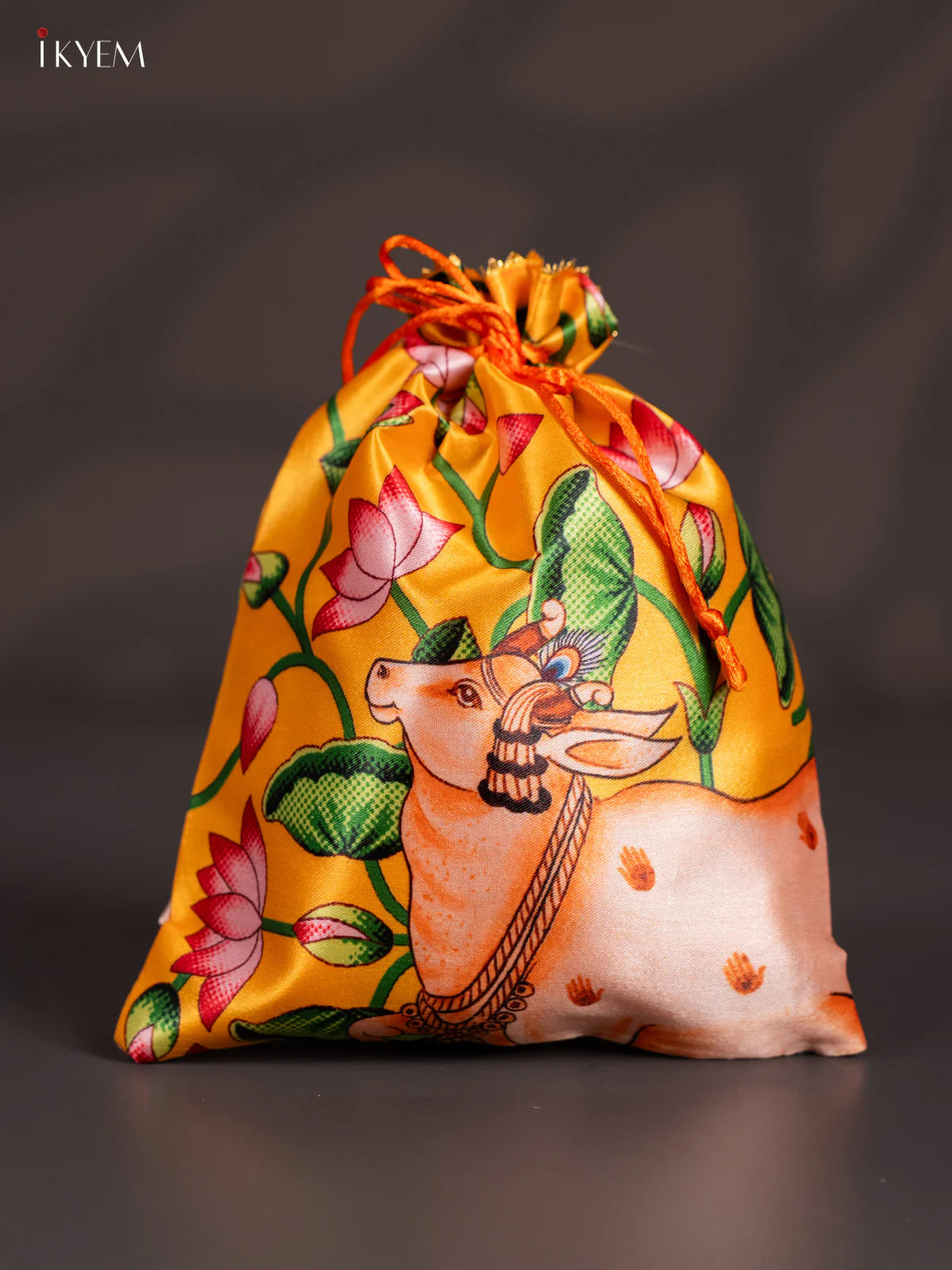 Cow & Lotus Potli Bag - Yellow - KJ11153