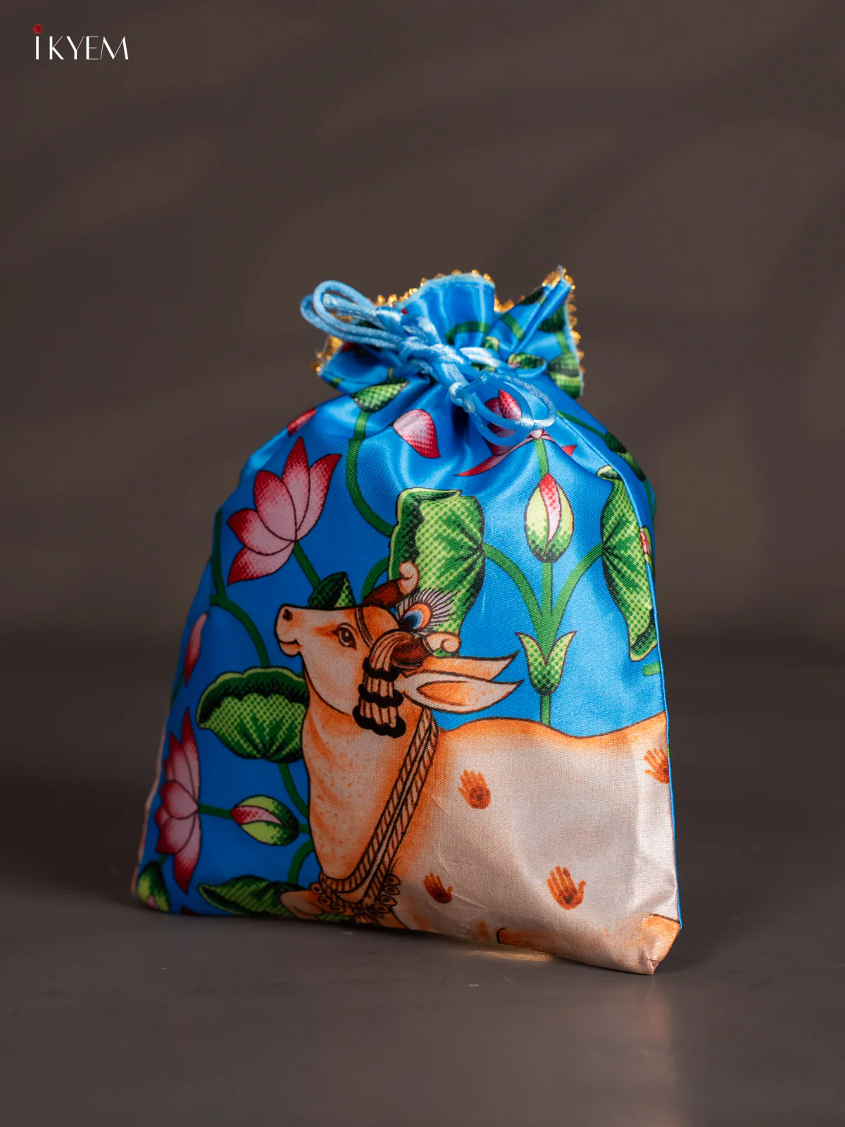Cow & Lotus Potli Bag - Blue - KJ11154 - Image 3