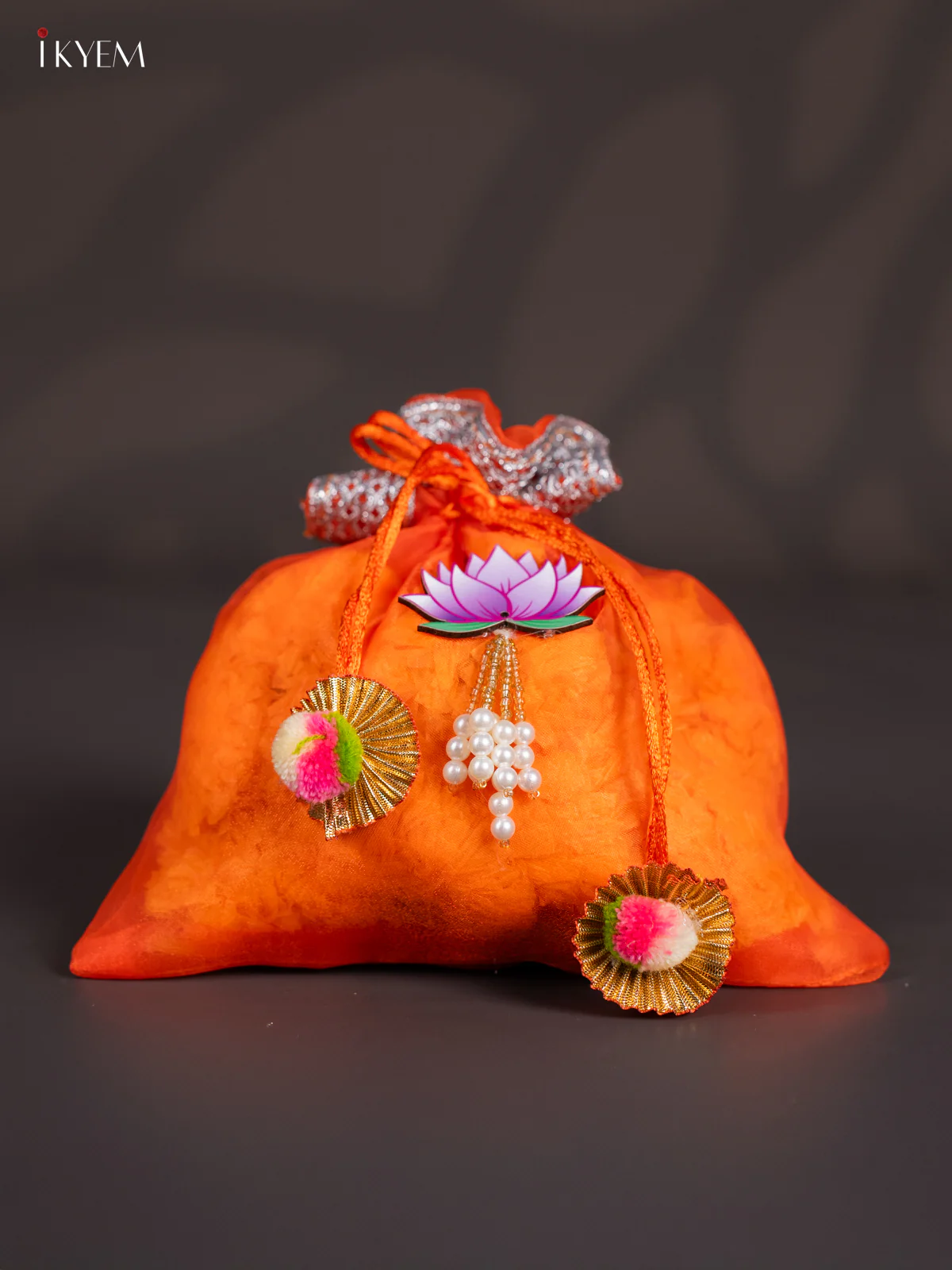 Organza Potli Bag with Lotus - Orange - KJ11167