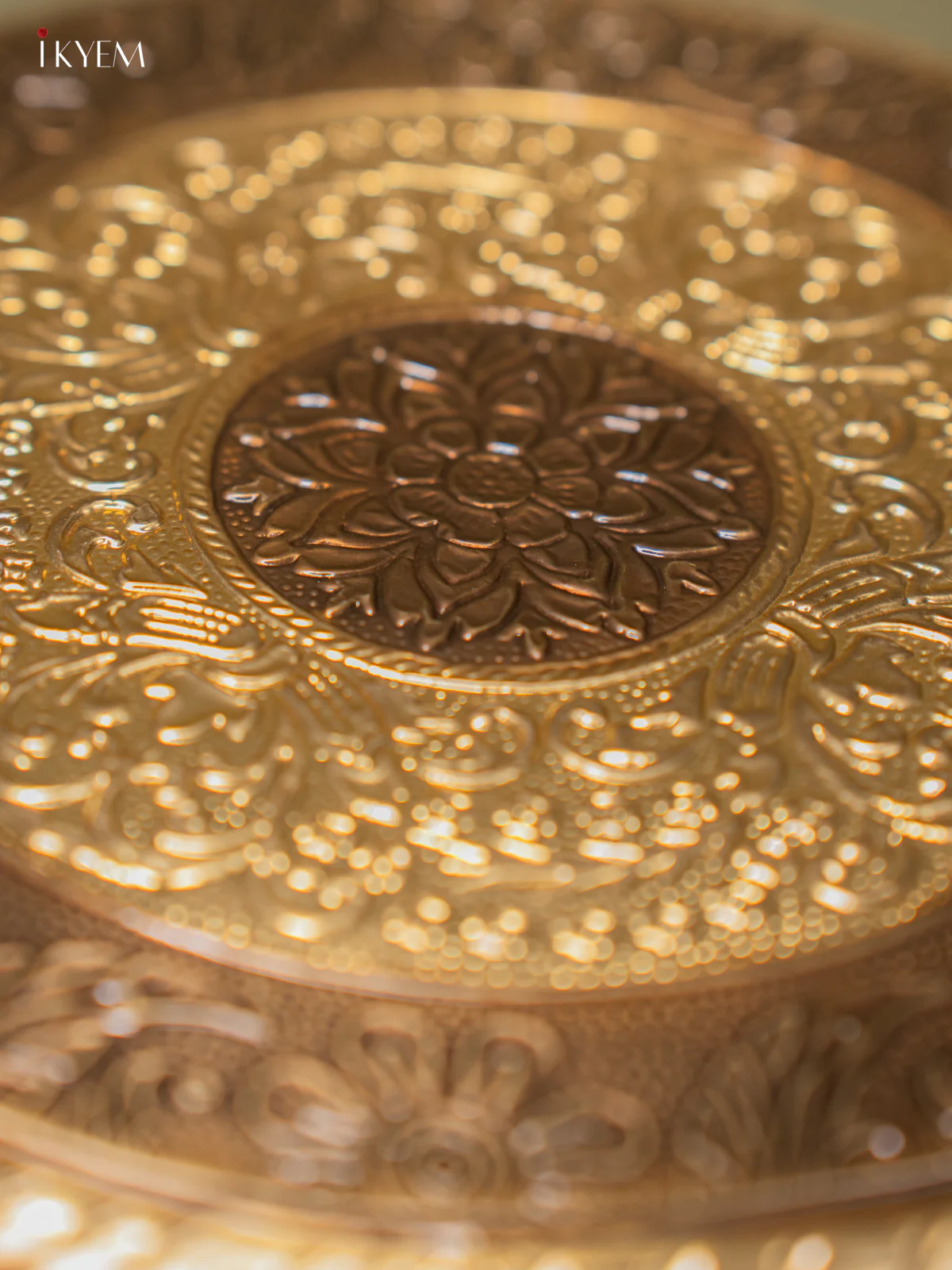 Floral Brass Fitted Round Wooden Stool - 8 Inches - KJ13111 - Image 3