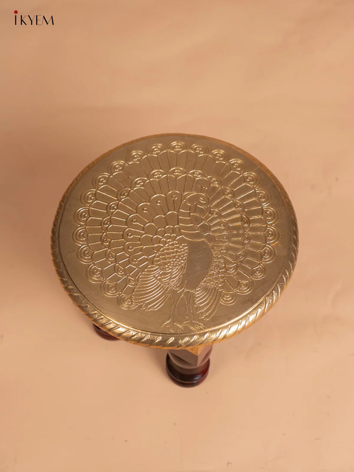 Peacock Design Brass Fitted Round Wooden Stool - 8 Inches - KJ13112 - Image 3