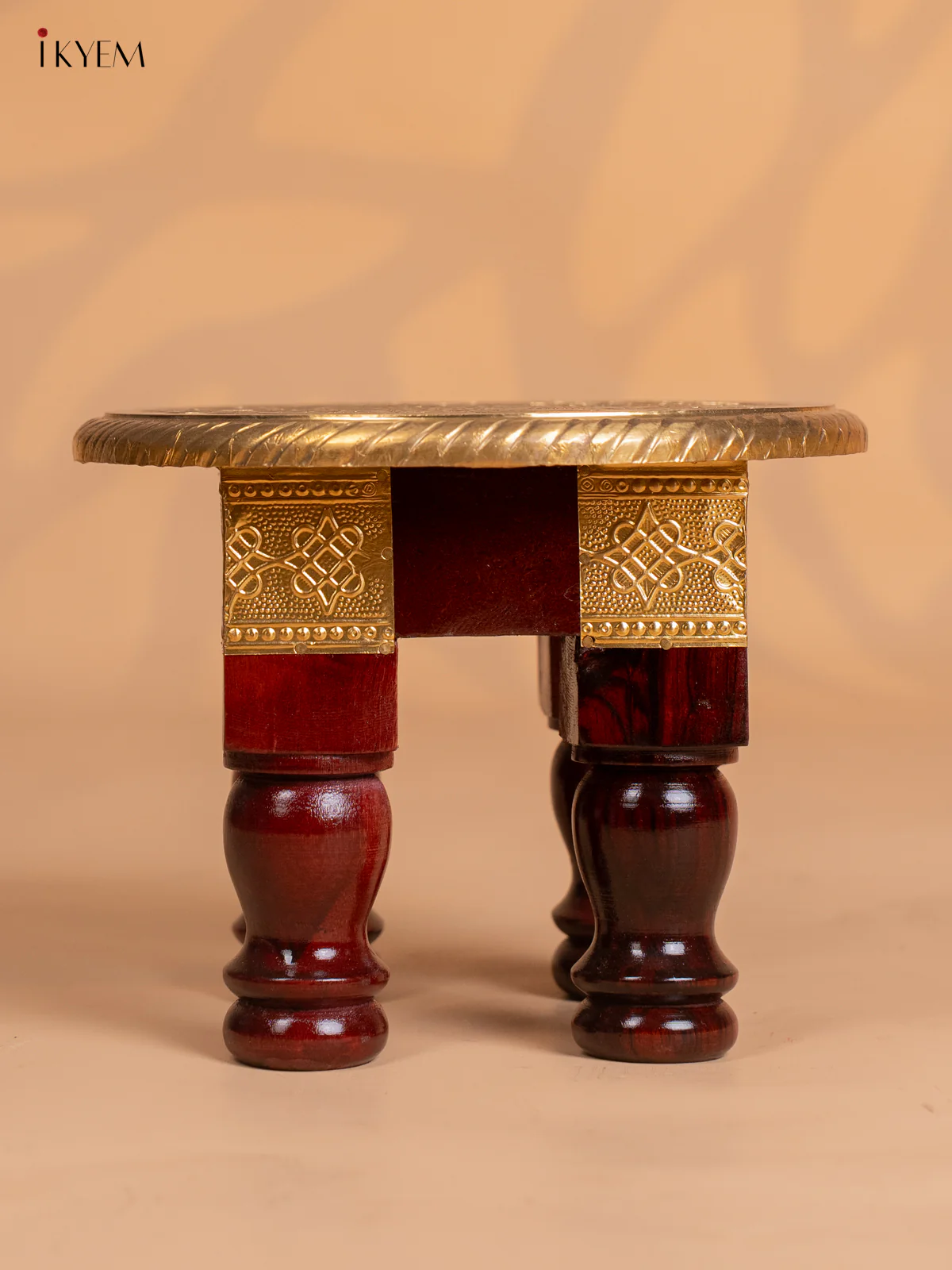 Peacock Design Brass Fitted Round Wooden Stool - 8 Inches - KJ13112 - Image 4