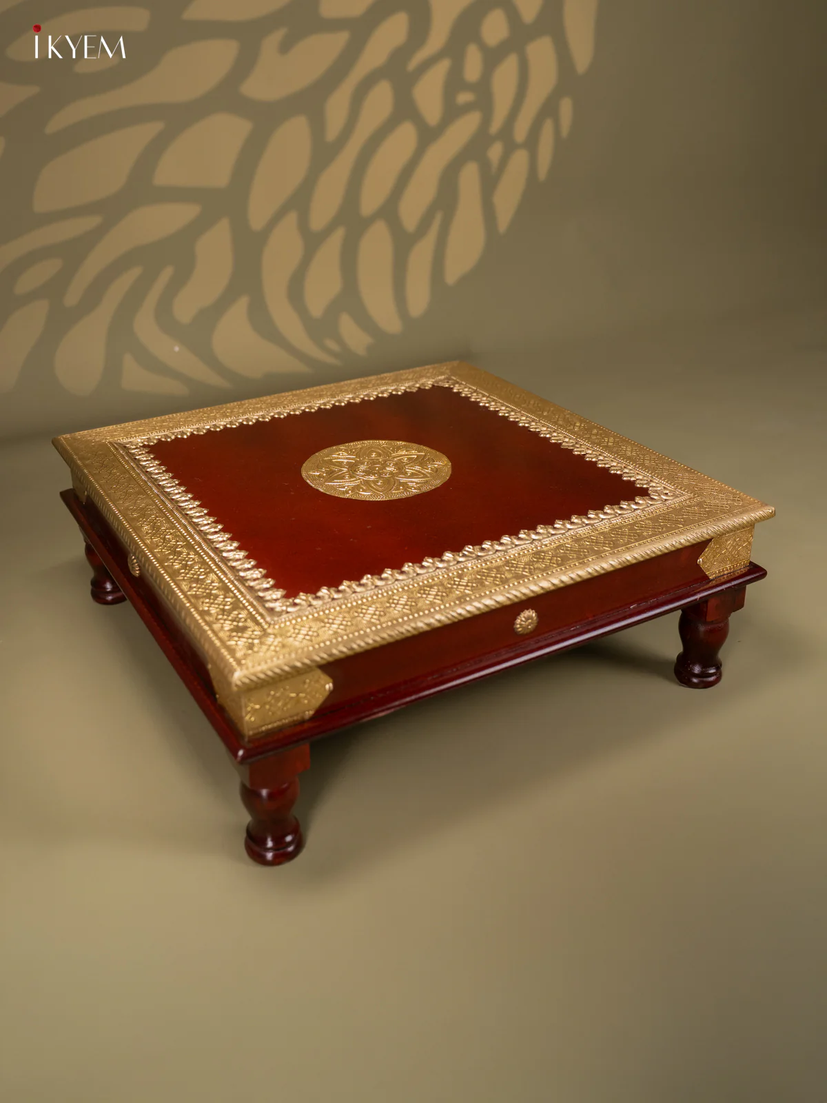 Brass Fitted Square Wooden Stool - (18×18) Inch - KJ13114
