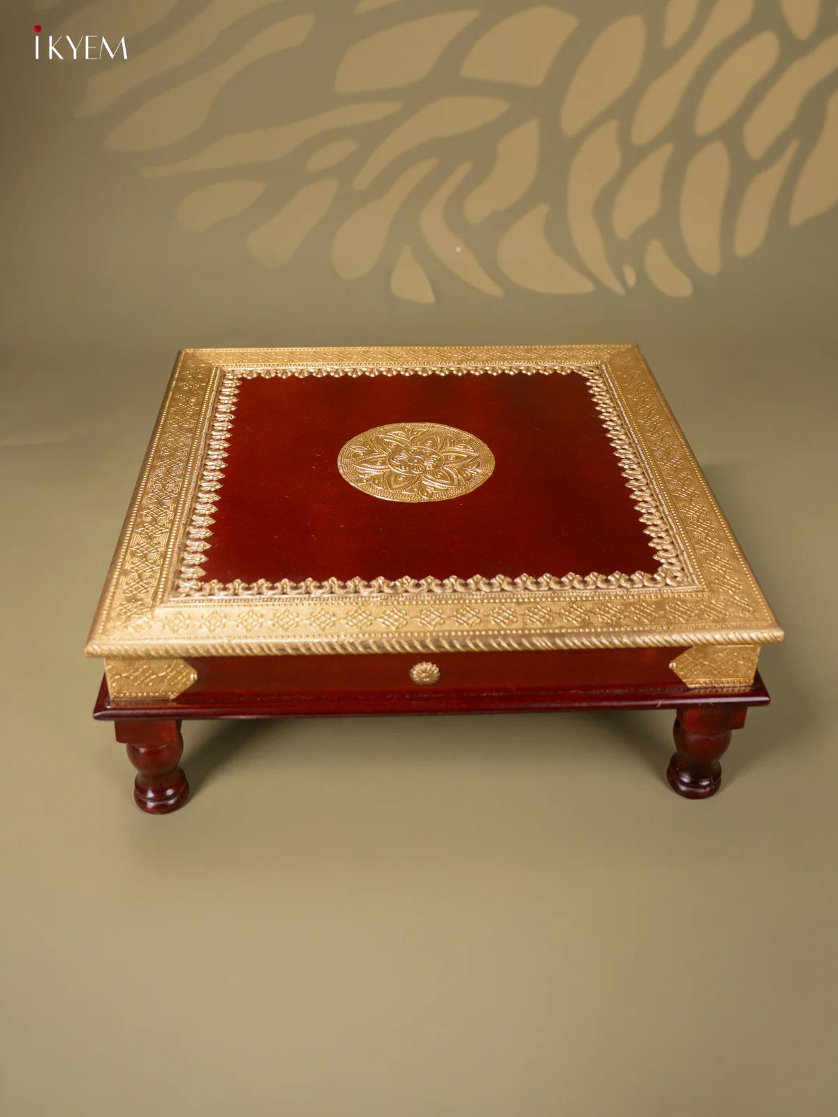 Brass Fitted Square Wooden Stool - (18×18) Inch - KJ13114 - Image 2