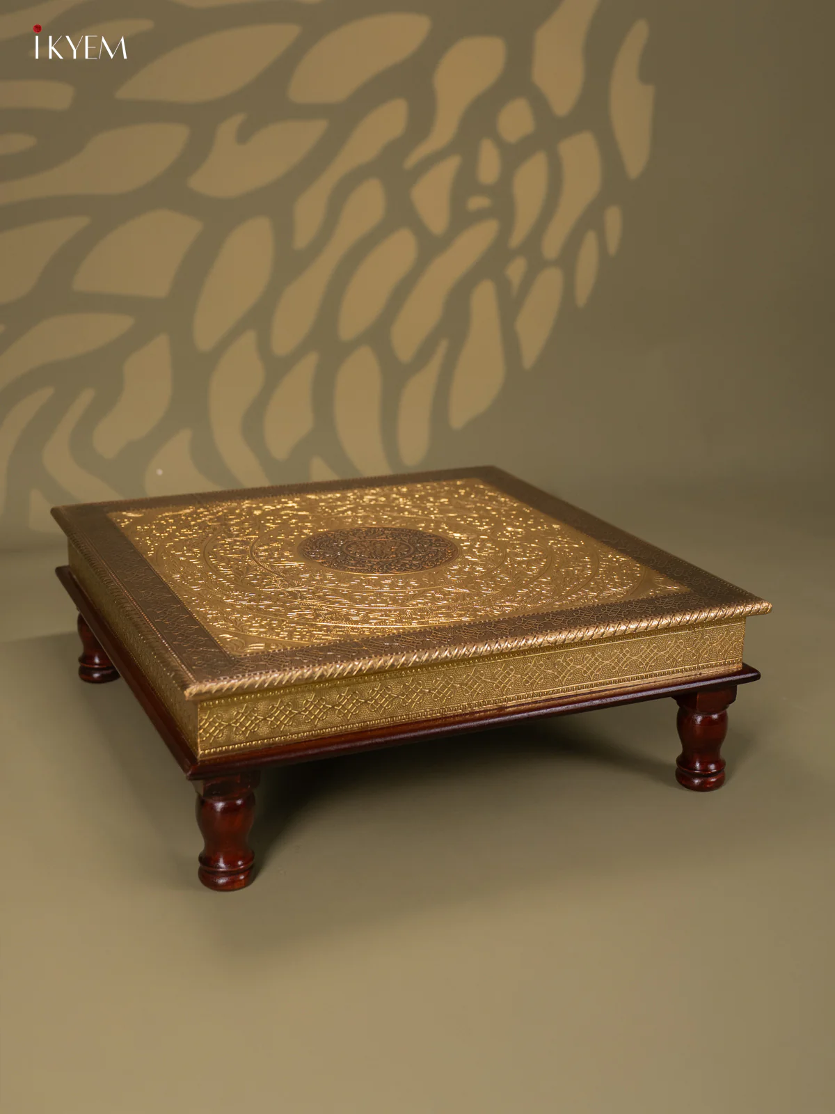 Brass Fitted Square Wooden Stool - 18 Inch - KJ13117