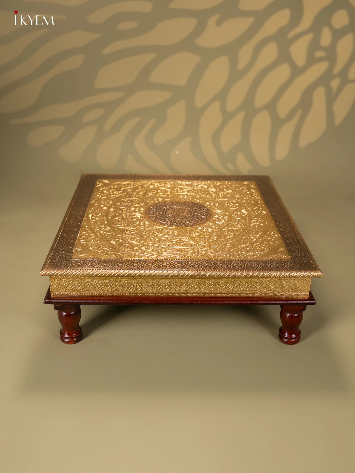 Brass Fitted Square Wooden Stool - 18 Inch - KJ13117 - Image 2