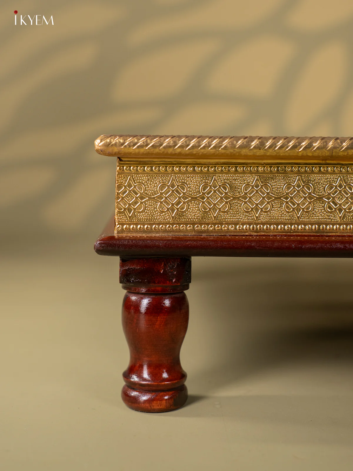 Brass Fitted Square Wooden Stool - 18 Inch - KJ13117 - Image 4