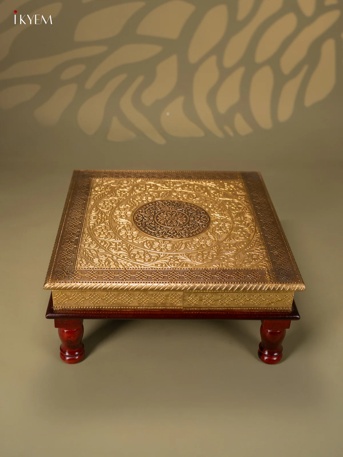 Brass Fitted Square Wooden Stool - 15 Inch - KJ13118 - Image 2