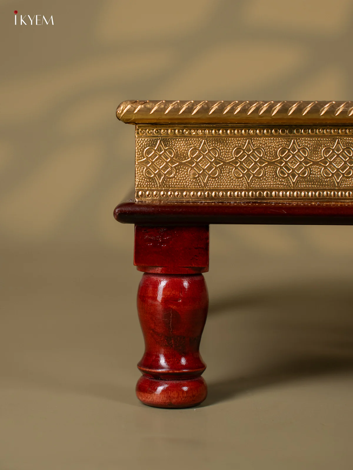 Brass Fitted Square Wooden Stool - 15 Inch - KJ13118 - Image 4