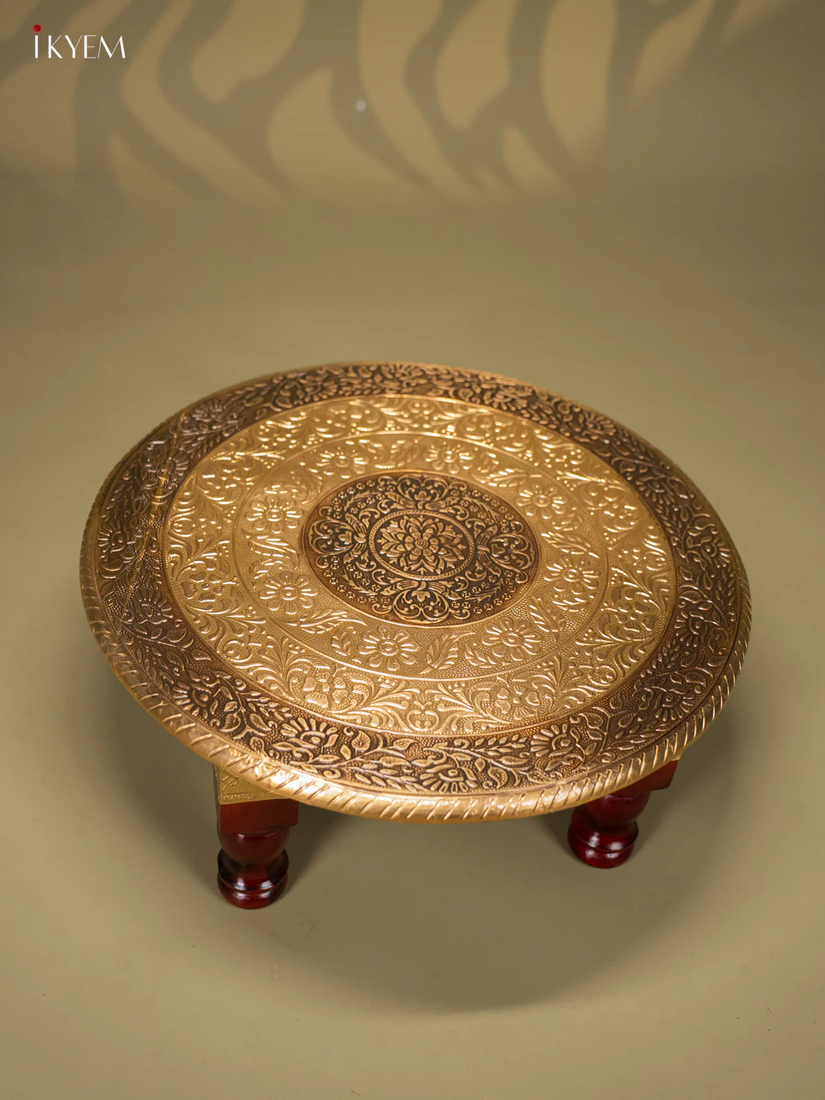 Brass Fitted Round Wooden Stool - 15 Inch - KJ13127 - Image 2
