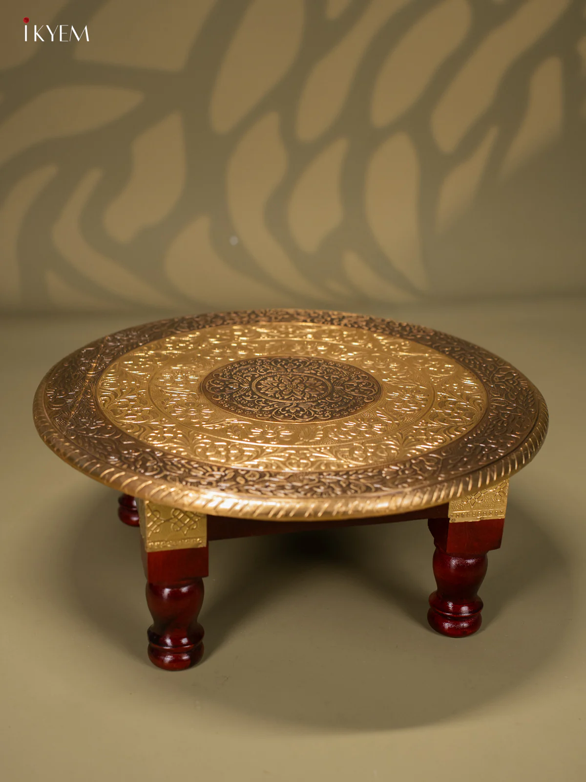 Brass Fitted Round Wooden Stool - 15 Inch - KJ13127 - Image 4