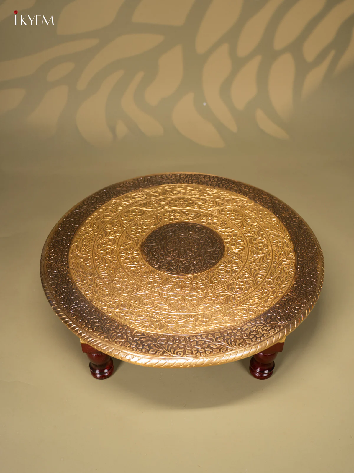 Brass Fitted Round Wooden Stool - 18 Inch - KJ13128 - Image 2