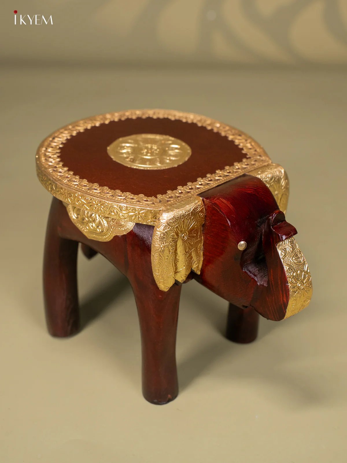 Brass Fitted Elephant Wooden Stool - (10*6) inch - KJ13135