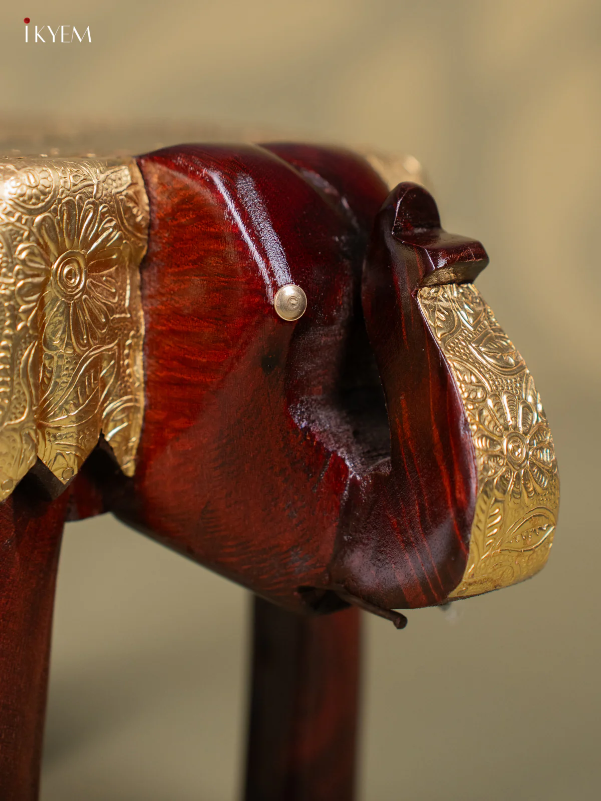 Brass Fitted Elephant Wooden Stool - (10*6) inch - KJ13135 - Image 3